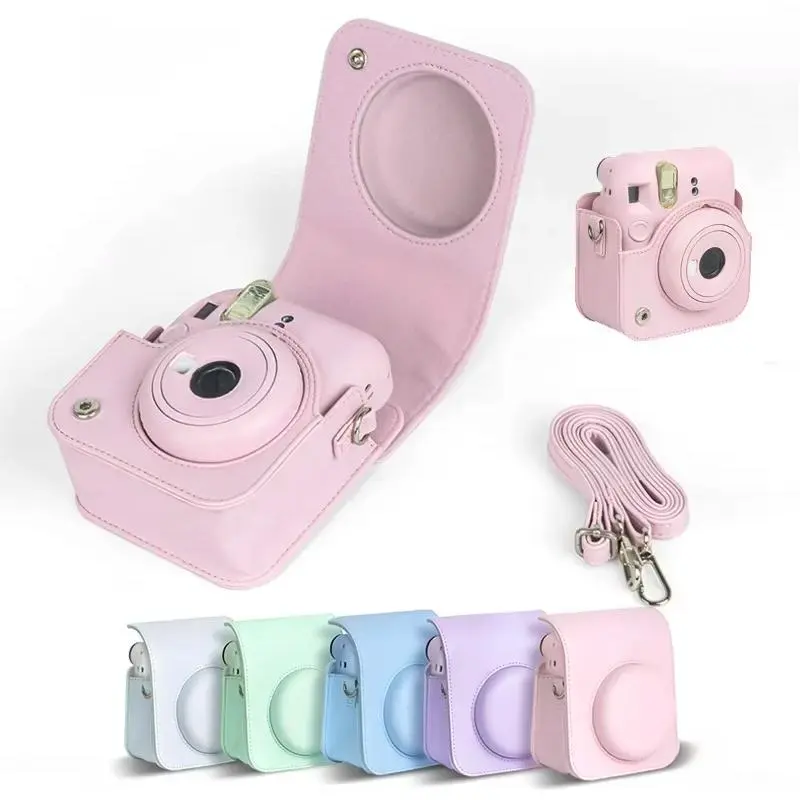 PU Leather Soft Protective Cover & Travel Bag for Fujifilm Instax Mini 12, Portable Camera Accessory with Adjustable Strap for Enhanced Protection