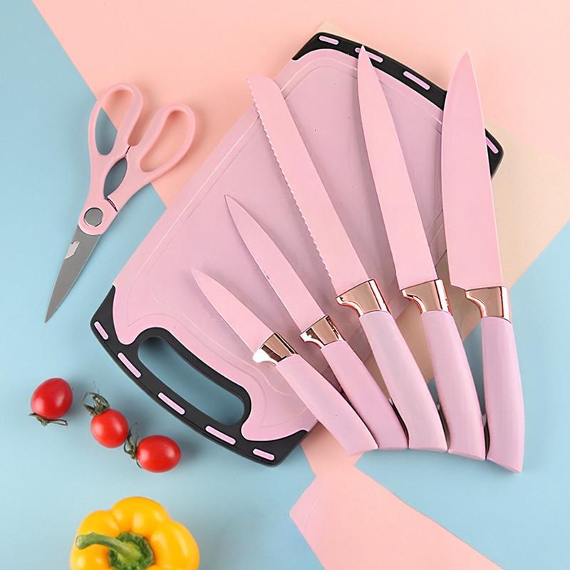 Love atFirst Find19-Piece Kitchen Knife Set with Heat-Resistant Silicone Cutlery & Wooden Handles - Includes Chef Knife, Non-Stick Compatible Tools, Easy to Clean - Ideal Gift for Women on New Year, Valentine's Day and More Cookware Kitchenware White Pink