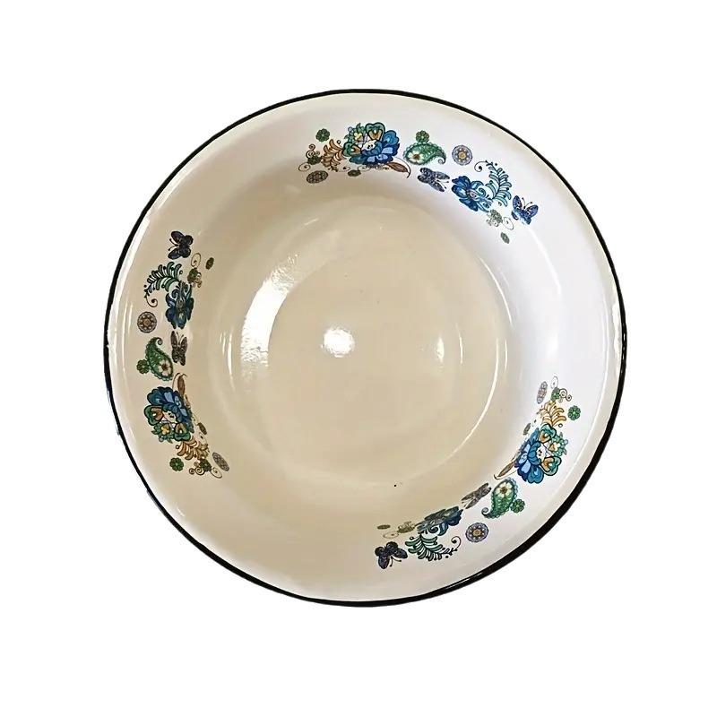 Retro Design Enamel Soup Bowl Thickened Style Scratch-Resistant for Instant Noodles Ideal for Camping and Outdoor Picnics Non-BPA Free Tableware for Household Mixing and Kitchen Washing Supplies Basin