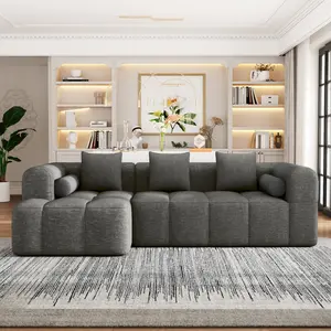 Grey Full-Compressed Bubble European Farmhouse Modular Sectional Sofa Couch