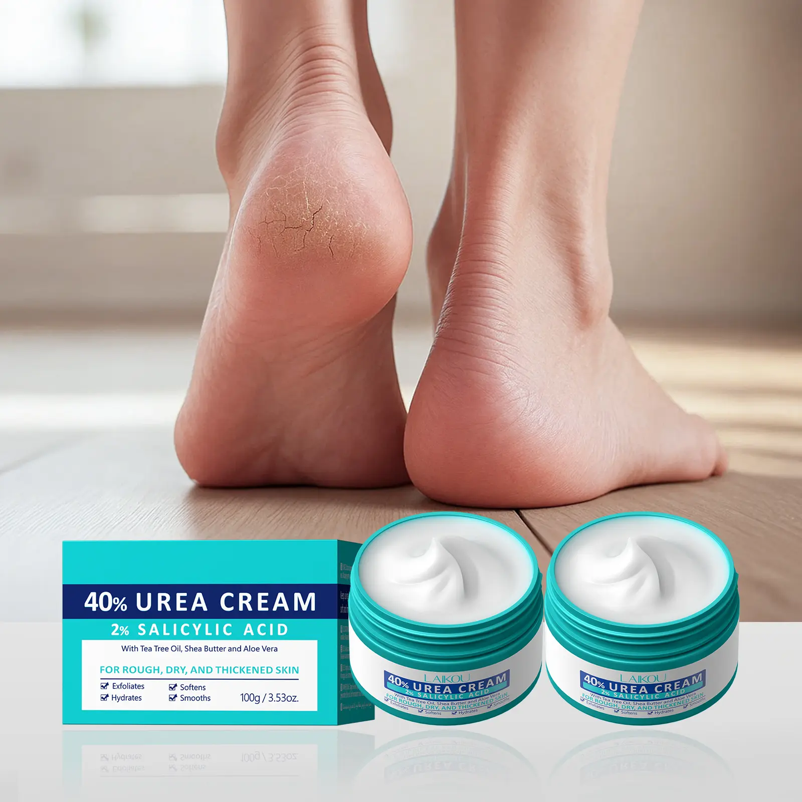 LAIKOU Urea Cream 100g/2Pcs, Deep Moisturizing Repair for Dry Cracked Rough Skin