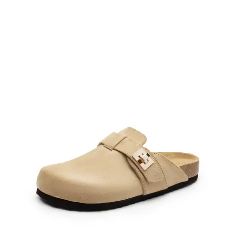 DREAM PAIRS Women's Faux Suede Casual Slip-On Clogs - Adjustable Buckle Mules with Cork Footbed, Arch Support, Black Women's Shoes for Work, Walking