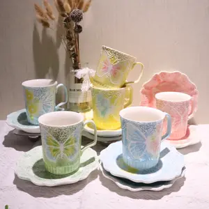 Butterfly Series Handmade Ceramic Red Cup & Plate