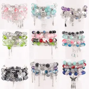 9/19/34PCS Elegant Mixed Colors Y2K Couple Bracelet Set, Butterfly & Tassel Charm with Iced Out Crackle Beads, Romantic Stackable Beaded Bracelets for Women, Great for Date Night, Party, Gift for Girlfriend, Lovers