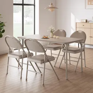 GARVEE 4 Pack Folding Chairs with PU Leather Padded Cushion and Back, Metal Foldable Chairs for Indoor and Outdoor Use, Commercial Stackable Guest Seating for Camping, Dining, Office, Party, Beige