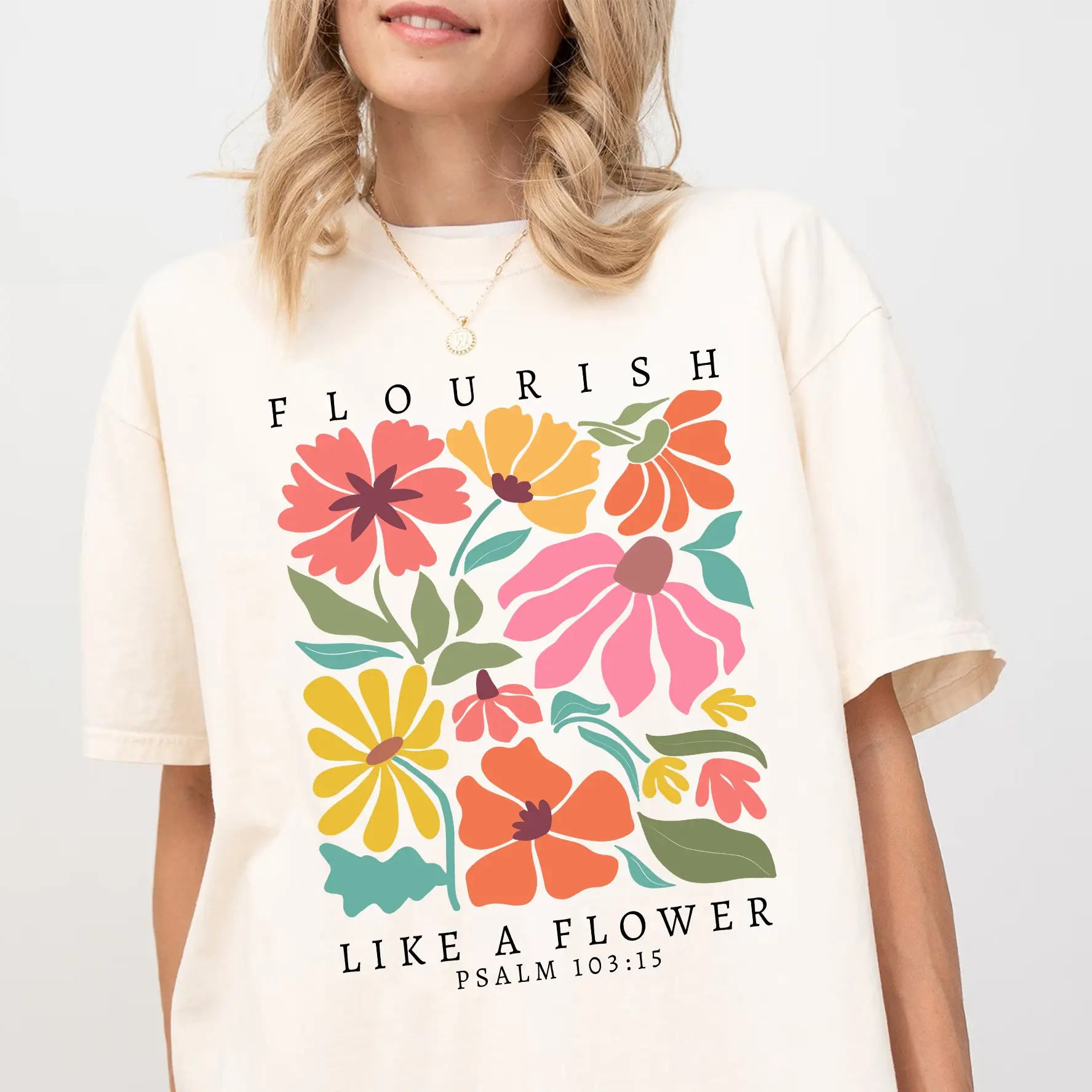 Comfort Colors Flourish Like A Flower Shirt, Christian Floral Sunday Church Bibble Verse Tee, Gifts For Christian Girls, Fall For Jesus Fabric Tshirt