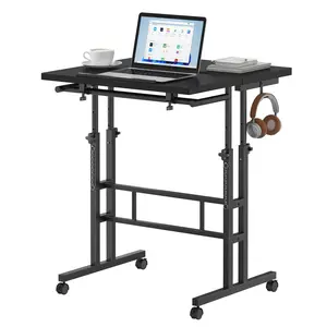 Rolling Standing Desk with Cup Holder & Tablet Slot, 23.6 Inch Split Top Mobile Laptop Desk, Manual Adjustable Height Workstation on Wheels for Walking Pad Study