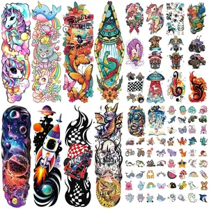 52 Pcs Temporary Tattoo for Kids Full Arm Castle Butterfly Cat Truck Dinosaur Rocket Planet Cute Animal Body Face Fake Arm Tattoos for Girls Boys Tiny Tattoo Stickers Birthday Gifts Party Supplies