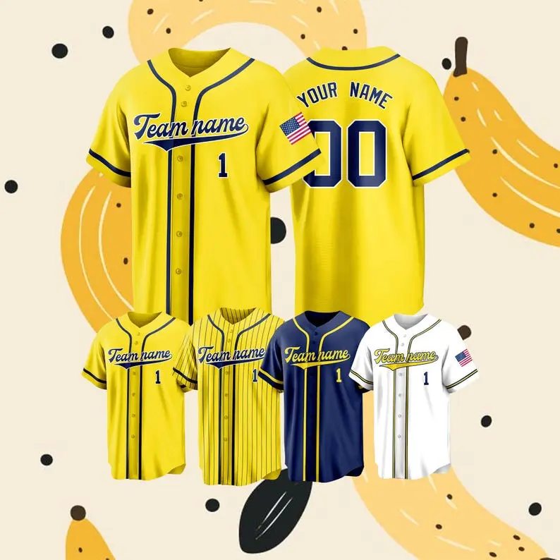 Personalized Youth Baseball Jersey, Custom Name Number Athletic Shirt, Yellow Team Sportswear, Boys Girls Gift