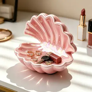Pink Shell Jewelry Tray, Aesthetic Vanity Organizer for Rings, Keys & Trinkets, Minimalist Seashell Catchall Dish, Coastal Room Decor for Bedroom Bathroom Dresser, Gift for Mom, Best Friend & Women