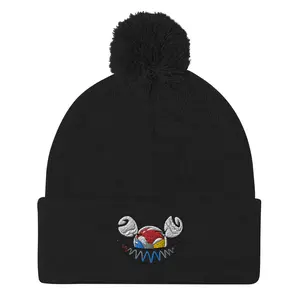 Candy Jester Embroidered Acrylic Pom-Pom Cold Weather Beanie