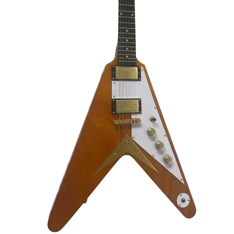Shape Flying V Style Electric Guitar Accessories Gold Mahogany Body 6-String Shape Flying V Style Electric Guitar Accessories Gold Mahogany Body 6-String