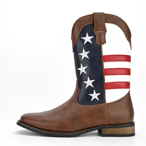 Personality fashion five-pointed star flag men's cowboy boots plus size cowboy boots tall tops riat men para caballero men western cowboy Vintage Western High-Top Cowboy Boots cowgirl boots Patriotic style