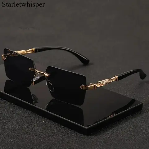 1pc Polished Gold Hardware Luxe Frameless Rectangular Metal Sunglasses - UV400 Protection, Adjustable, Tinted, Street Luxe Look, Gold Metal Sunnies, Unisex Sports & Outdoor Eyewear, Daily Wear with Polish, Elevates Beach Days & City Strolls