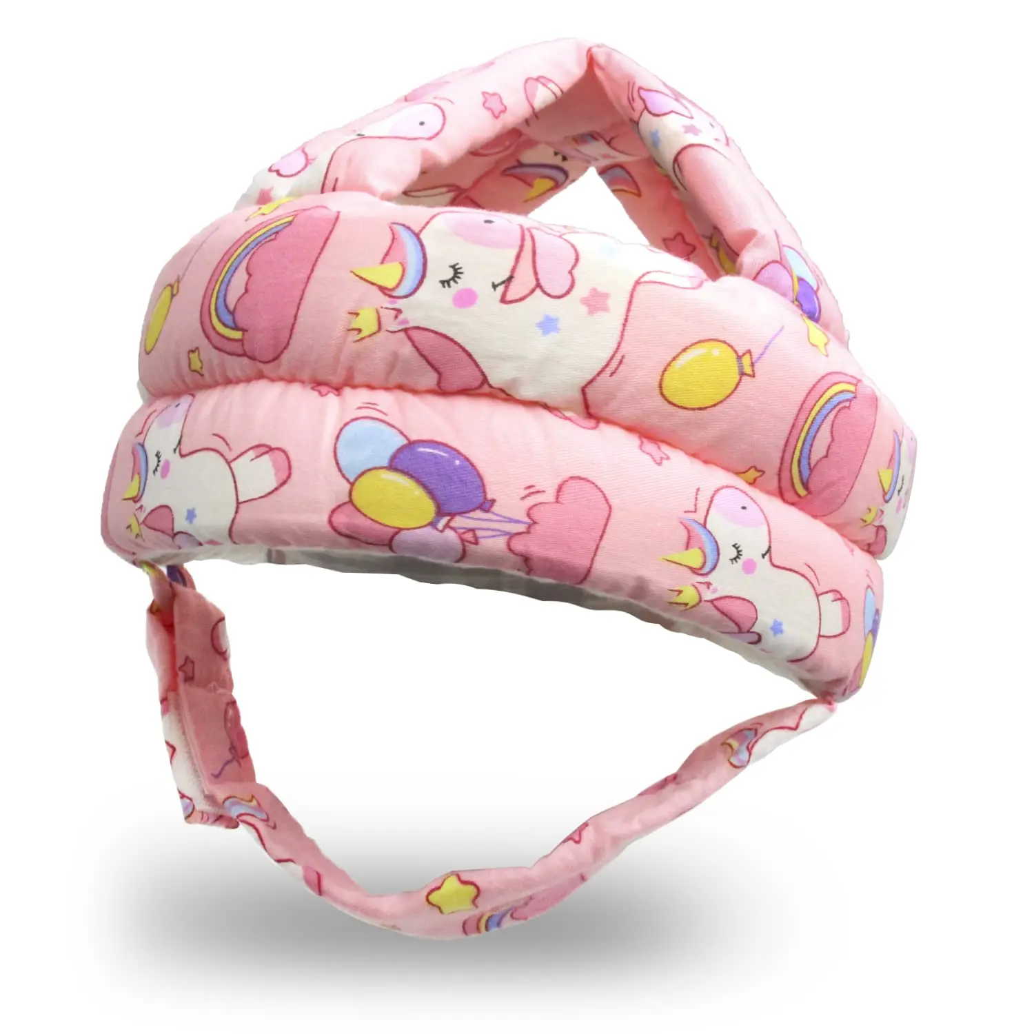 Baby Safety Helmet with Unicorn Print, Cotton Head Protector for Active Toddlers, Adjustable 360° Cushion for Crawling, Machine Washable, Soft Edges, Animal Print, Graphic, Practical, 16.2-20 Inches, 360° Protection, Baby Safety Head Protector Helmet, Sho