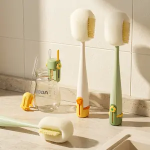 3-in-1 Freestanding Water Bottle Cleaning Brush Set, Silicone Sponge Brush with Hidden Straw & Lid Crevice Cleaner for Kitchen Drinkware