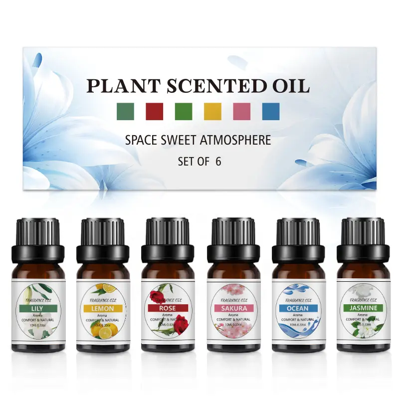 Home Fragrances Scented Oils Set - 6 x 10ML All-Season Aromatherapy Freshener Oils for Diffusers, Humidifiers (Home Supplies, Boxed)