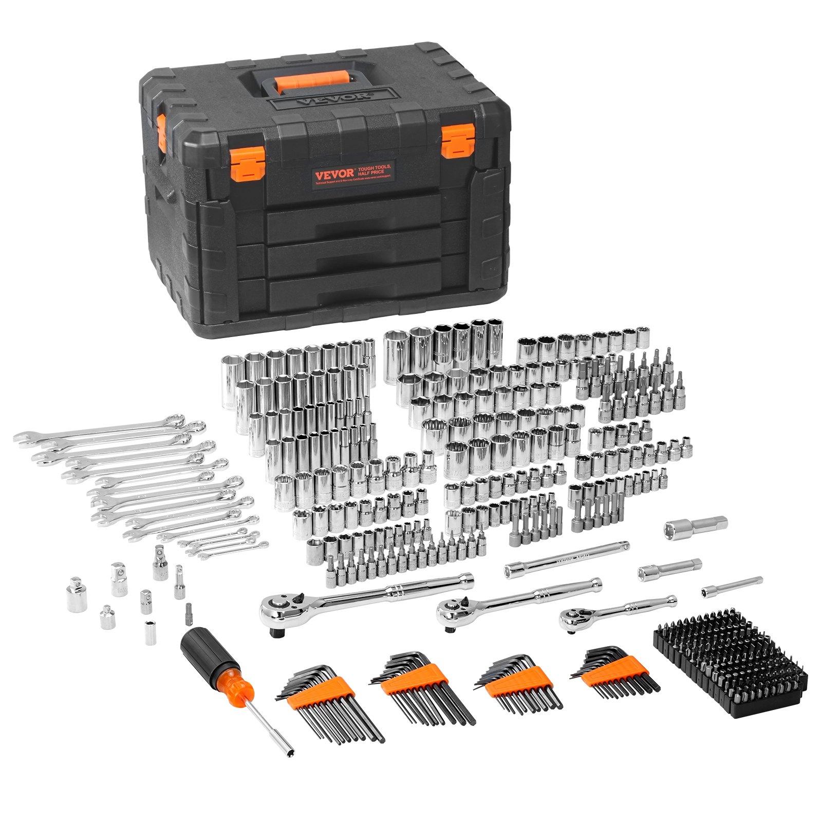 VEVOR Mechanic Tool Kit, 145/205/450-Pc Automotive Work Tools Set with 1/4"-3/8"-1/2" SAE & Metric Sockets, Storage Case, Vehicle Accessories, Cars Accessories & Car Stuff (Summervibes Line),father'sdaygifts