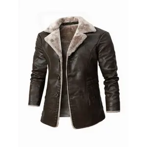Men's Solid PU Leather Jacket, Plus Size, Trendy Casual Style