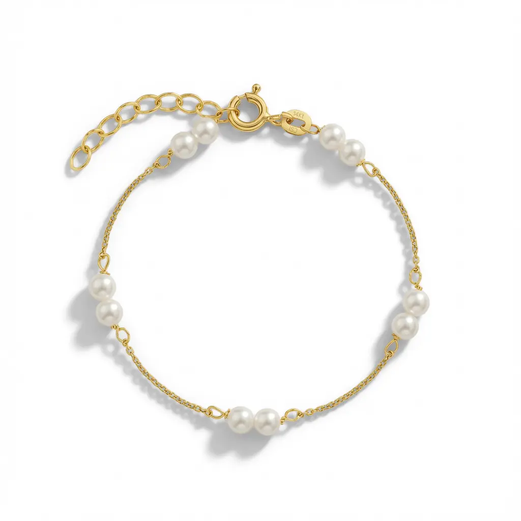 14k Gold 5-6" Double 3mm Freshwater Cultured Pearl Baby / Toddler / Kids Bracelet