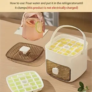 48 Cube Double-Deck Portable Ice Maker with Easy Press Lid, Silicone Trays & Durable Plastic, Countertop Kitchen Gadget for DIY Frozen Food, Summer Drinks & Beverage Cooling