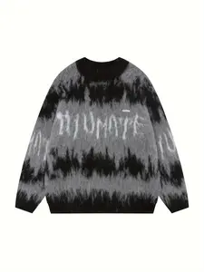Men's Vintage Mohair Tie-Dye Gradient Sweater, Trendy Fashion Casual Round Neck Knitwear, Versatile American Style Pullover