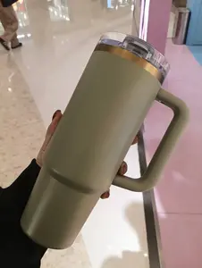 Stan 40oz Stainless Steel Insulated Tumbler With Stylish Double-V Line Design, Handle & Straw – Long-Lasting Hot & Cold Retention For Home, Office, Travel, And Car – Ideal Gift Choice  Drinkware Flasks Mug Bottles Bottled Portable  Water Bottles