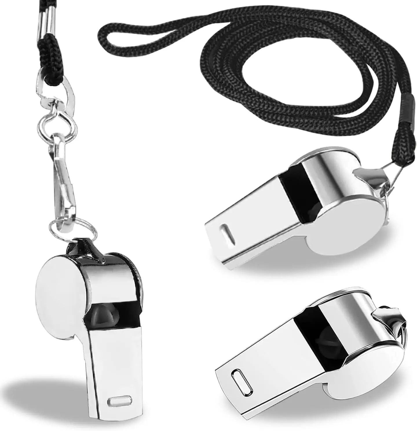 3 Pcs Stainless Steel Sports Whistles with Lanyards and Whistle Mouthpiece - Loud Crisp Sound for Coaches, Referees, and Emergencies, Portable, Rescue, Screaming Whistle