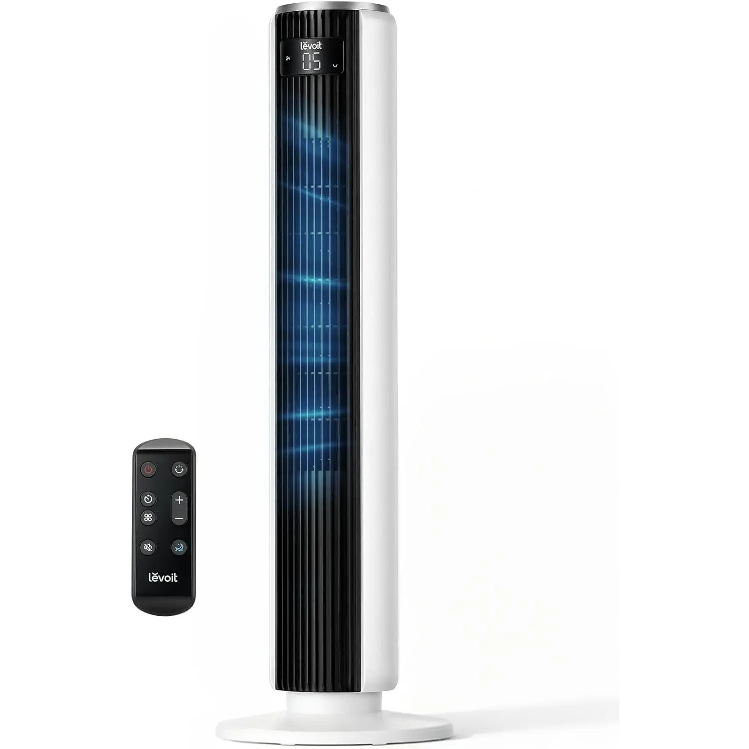 White 36-in Bladeless Tower Fan, 28ft/s Air Flow, 28dB Quiet, 90° Oscillating, 5 Speeds, 4 Modes, Temp Sensor, 12H Timer, Remote Control, for Bedroom & Living Room