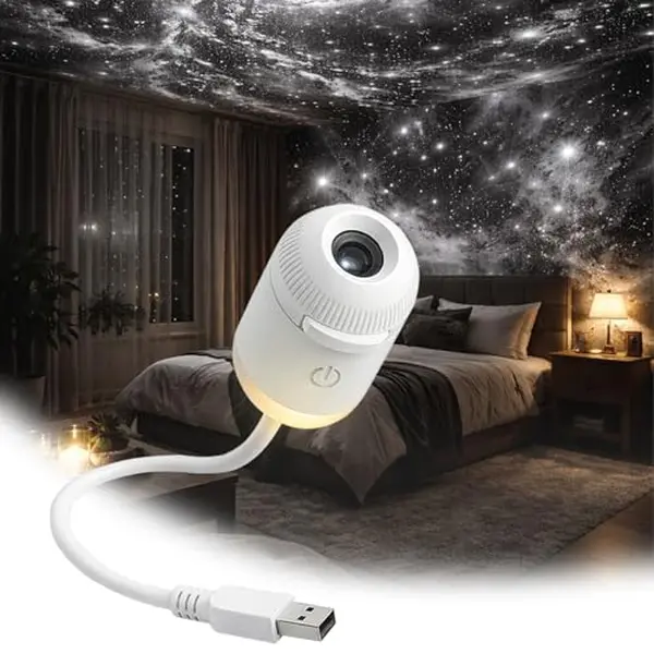 2-in-1 Galaxy Projector Night Light with 12 Sliding Projection Films, Adjustable Brightness 360° Rotating Design and USB Power for Car and Bedroom Decoration for Adults and Kids