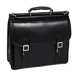 212 MAIN McKlein HALSTED Black Leather Double Compartment Laptop Case
