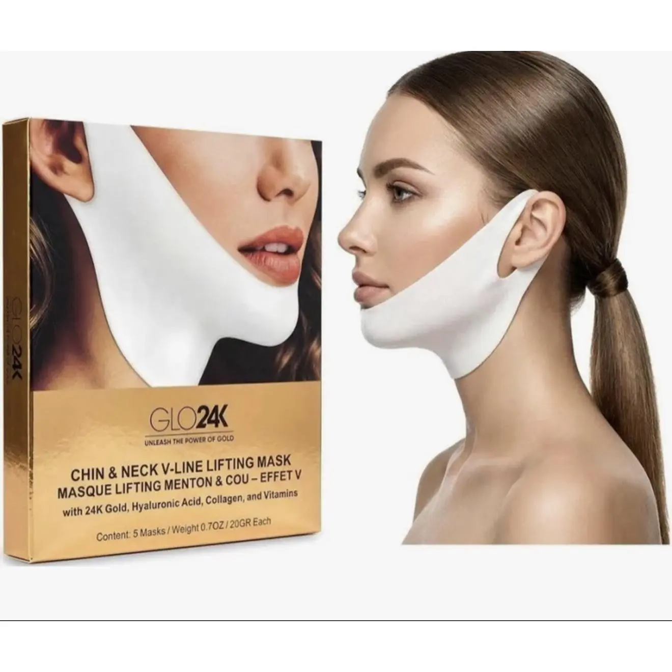Glo24k Neck and jawline lifting mask Pack of 5