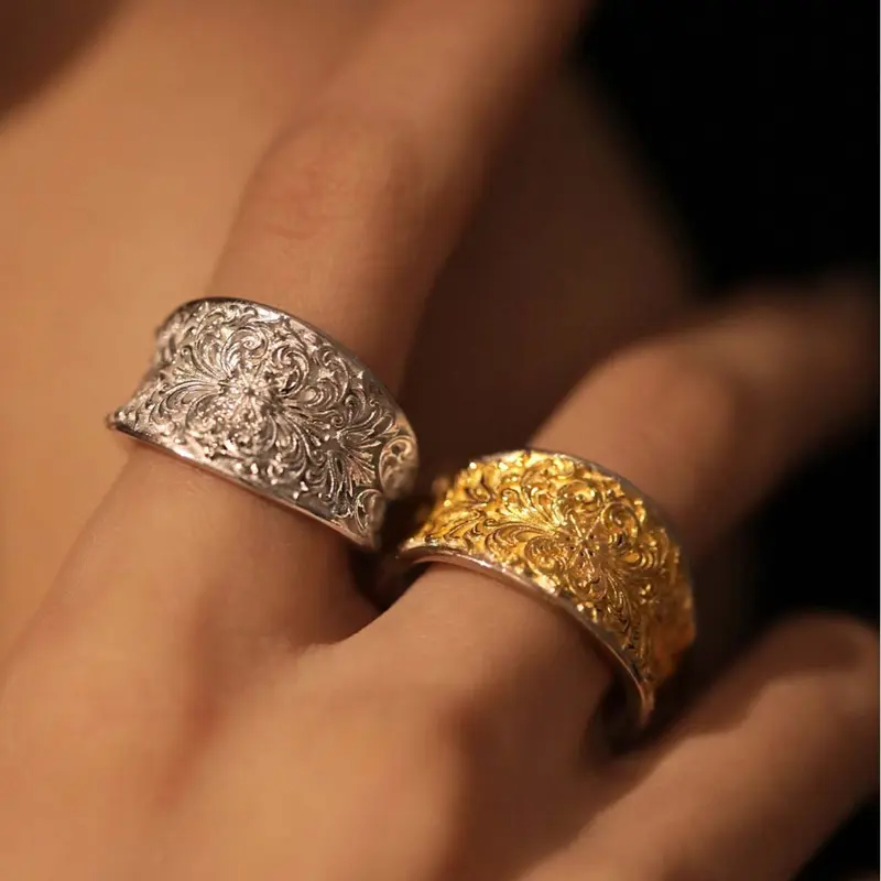 Women's Unisex Adults' Daily Wear Open Ring - Niche Raised Cross Shape Relief Pattern Jewelry with Artificial Gemstone
