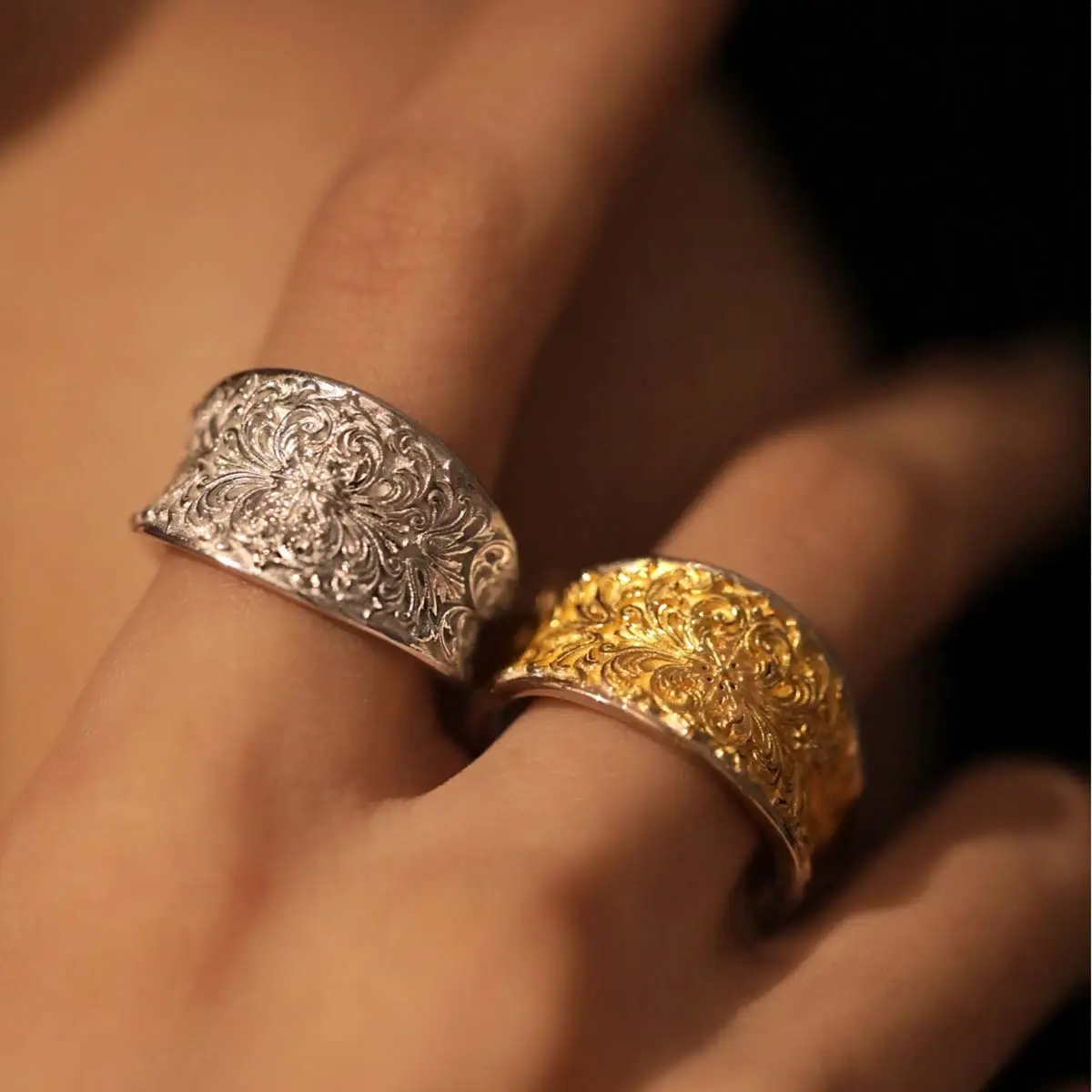 Design niche relief cross pattern open ring female fashion ring