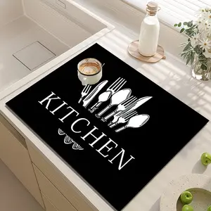 Non-Slip Kitchen Drying Mat, 100% Diatomaceous Earth Rubber, Multi-Purpose Absorbent Dish Drainer, Coffee Machine, Washer, Microwave, Fridge, Bar Top Pad