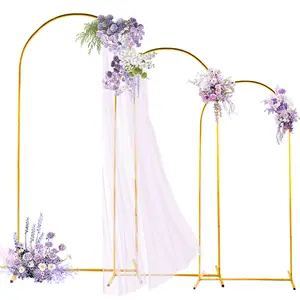 3-Pack Golden Arch Kits, Adjustable & Portable Background Stand for Party Wedding Garden Balloon Decor Flowers Arches (6FT+6.6FT+7.2FT）