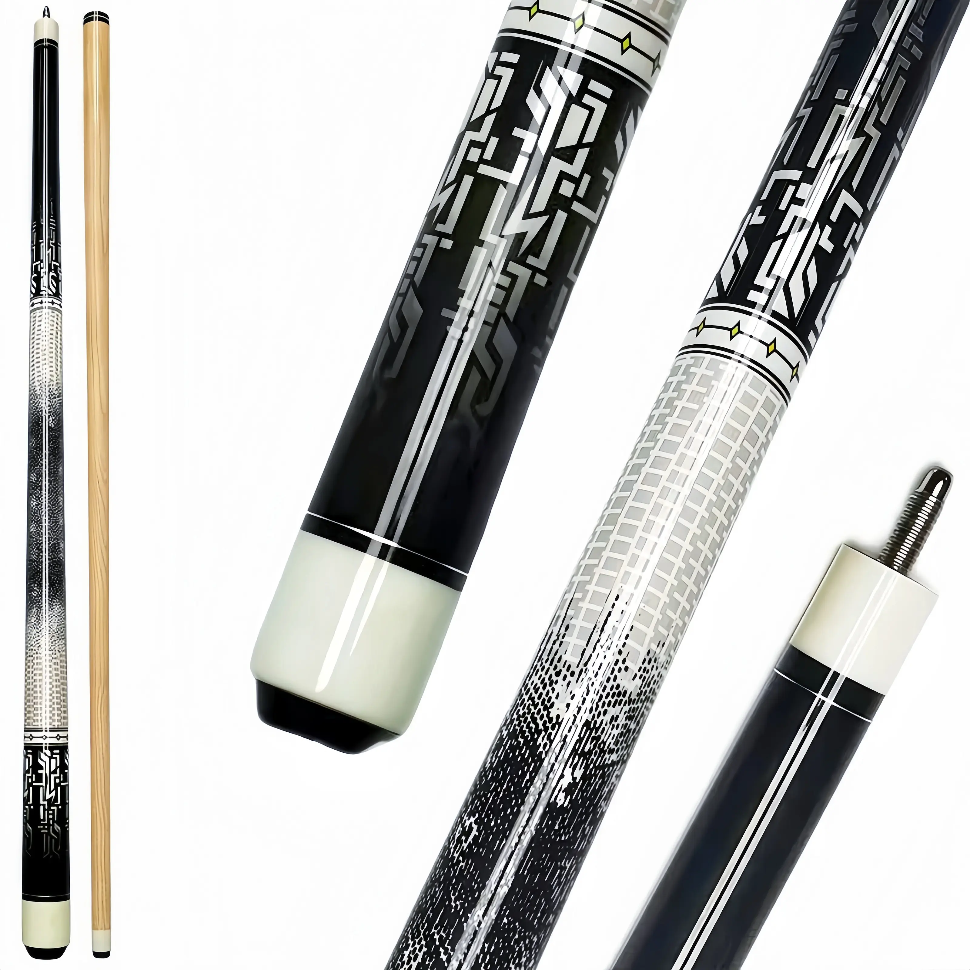 Lynk Professional Maple Wood Billiards Cue - 57.5in/146cm, 19oz, 12.5mm Shaft, Split Design, Anti-Slip Grip, Stainless Steel Accents, 3D Carbon Paint, High-End Geometric Print, Balanced Weight, Ideal for 8-Ball Practice, Perfect Gift for Pool Enthusiasts,