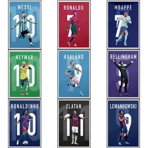 Messi Ronaldo Mbappe Neymar Haaland Ronaldinho Bellingham Lewandowski Ibrahimovic Soccer Canvas Posters Wall Art Print Set of 9 Gifts for Boys Living Room Bedroom Decor Unframed 8x12inch