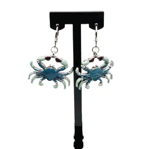 Blue Crab Pendant Earrings for Women - Fashion Accessory, Hypoallergenic & Nickel-Free, Beach Ocean Inspired, Perfect for Summer Sea Life Fashion