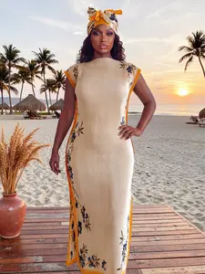 Women Floral Print Slim Fit Long Dress Set, Elegant Wrap Shawl & Scarf, Beach Sun Protection Cover-Up, All Season Wear, Beach Cover Ups