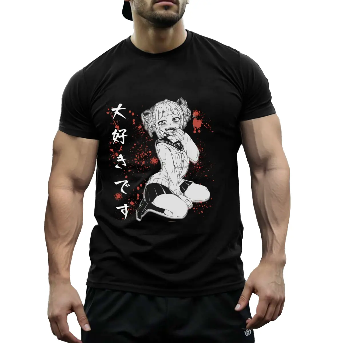 Men's Himiko Toga Waifu Oni no Miki Anime Manga Graphic T-Shirt, Streetwear Menswear Casual Short-Sleeve Top, Japanese Harajuku Ecchi Cosplay Style