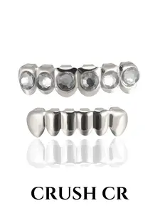 CRUSH CR 1pc Copper 18K Gold Plated Crystal Gemstone 6 Teeth Grillz, Teeth Cover Girls, Cubic Zirconia Inlaid & Solid Metal Options, Unisex Hip-Hop Tooth Jewelry for Women, Girls & Men, Teeth Accessory Suitable For Parties, Street Style & Daily Wear