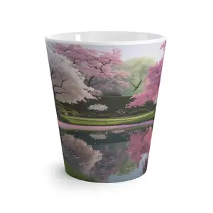 Peace Pond. Serene Cherry Blossom Latte Mug - Floral Coffee Cup, Spring Gift, Nature Lover's Drinkware, Japanese Aesthetic, Mother's Day