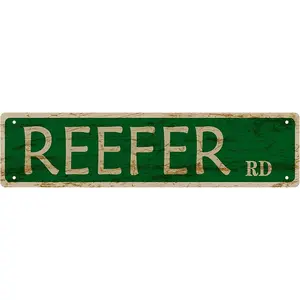 Vintage Reefer Road Metal Tin Sign - 4''x16'' - Home, Restaurant, Bar, Cafe, Garage Decor