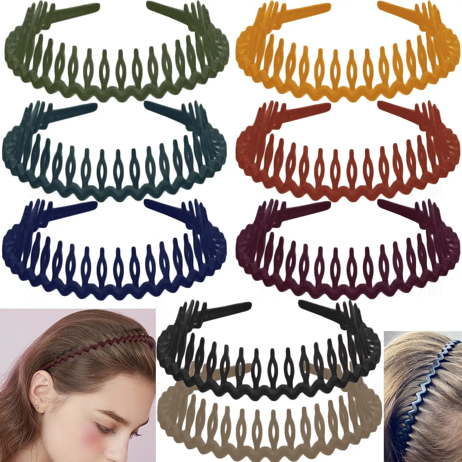 8PCS Shark Tooth Hairbands Skinny Hair Bands for Women Colorful Wavy Headband,No Slip Comb Fashionable Hair Accessories
