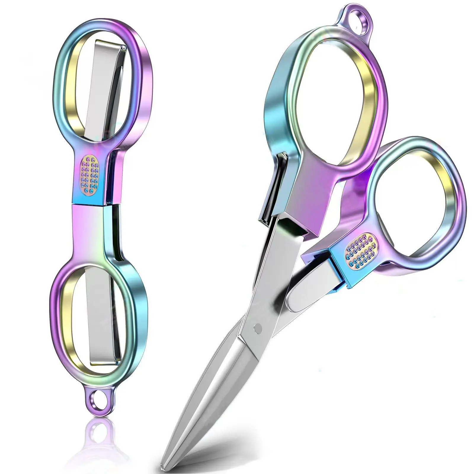 Rainbow Folding Scissors, Portable Small Stainless Steel Pocket Scissors for Travel, Craft & Makeup