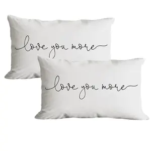 2pcs, Contemporary "Love You More" Script Throw Pillow Cover, Decorative Cushion Case,  for Sofa, Couch, Bed, Home, Bedroom, Living Room Decor, Wedding, Anniversary for Couples, Single Sided Printing, No Pillow Core