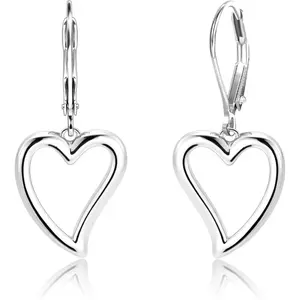 Silver Plating Heart Earrings for Women, 14K Gold Plated Openwork Dangle Drop Earrings, Hypoallergenic Leverback Huggie Hoops