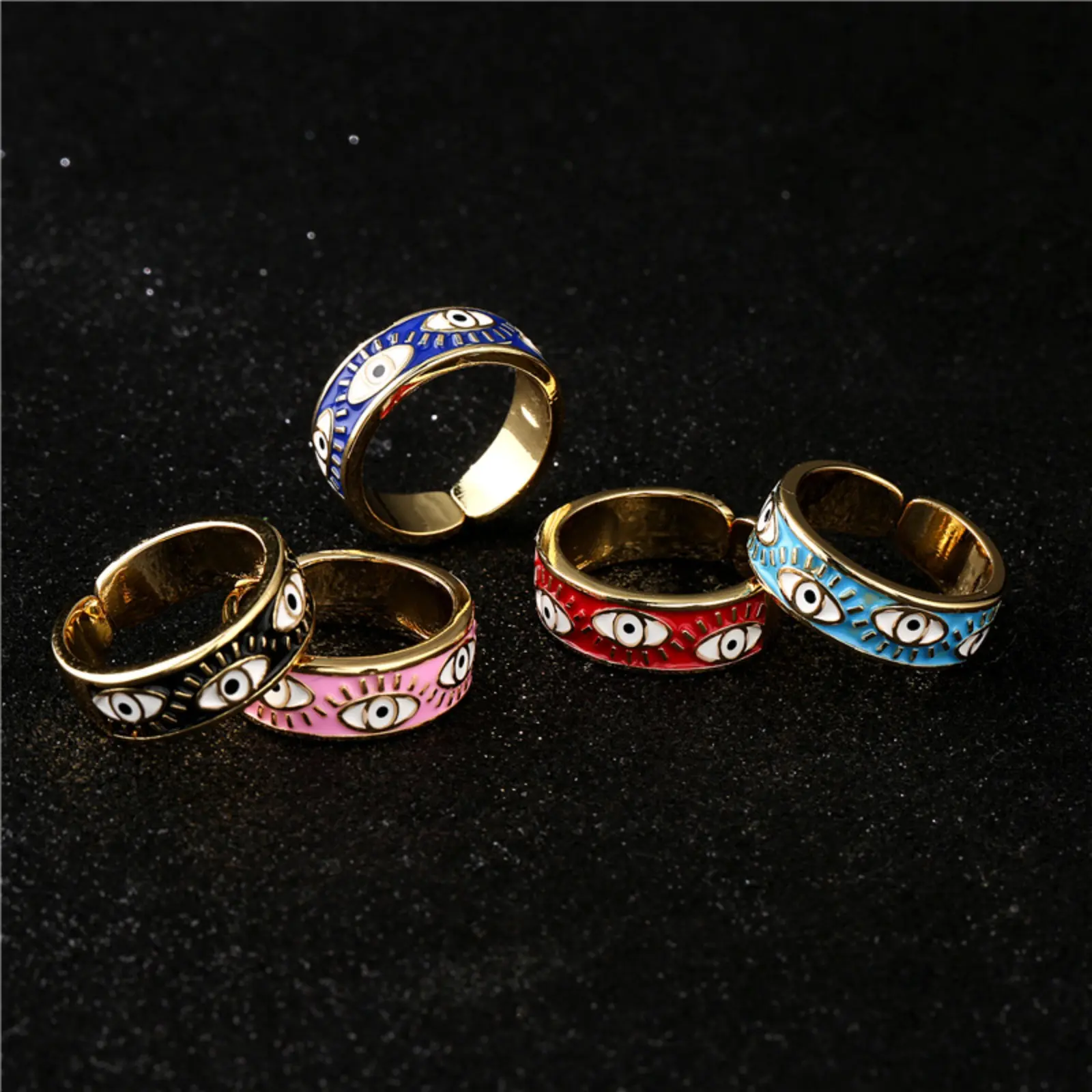 5-Color Enamel Evil Eye Open Ring - Adjustable Band Stackable Finger Ring, Sports & Outdoor Everyday Accessories for Sports & Outdoor Use, Stackable Finger Rings