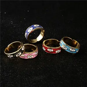5-Color Enamel Evil Eye Open Ring - Adjustable Band Stackable Finger Ring, Sports & Outdoor Everyday Accessories for Sports & Outdoor Use, Stackable Finger Rings